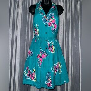 Lilly Pulitzer Teal Halter Dress, Sherlynn I’ve Got Butterflies, Size 4